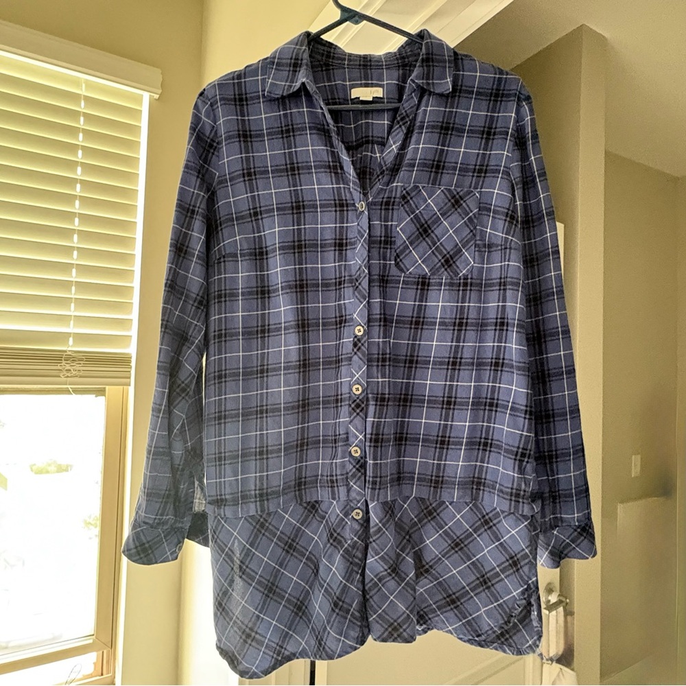 Blue Plaid Button-Up Shirt
